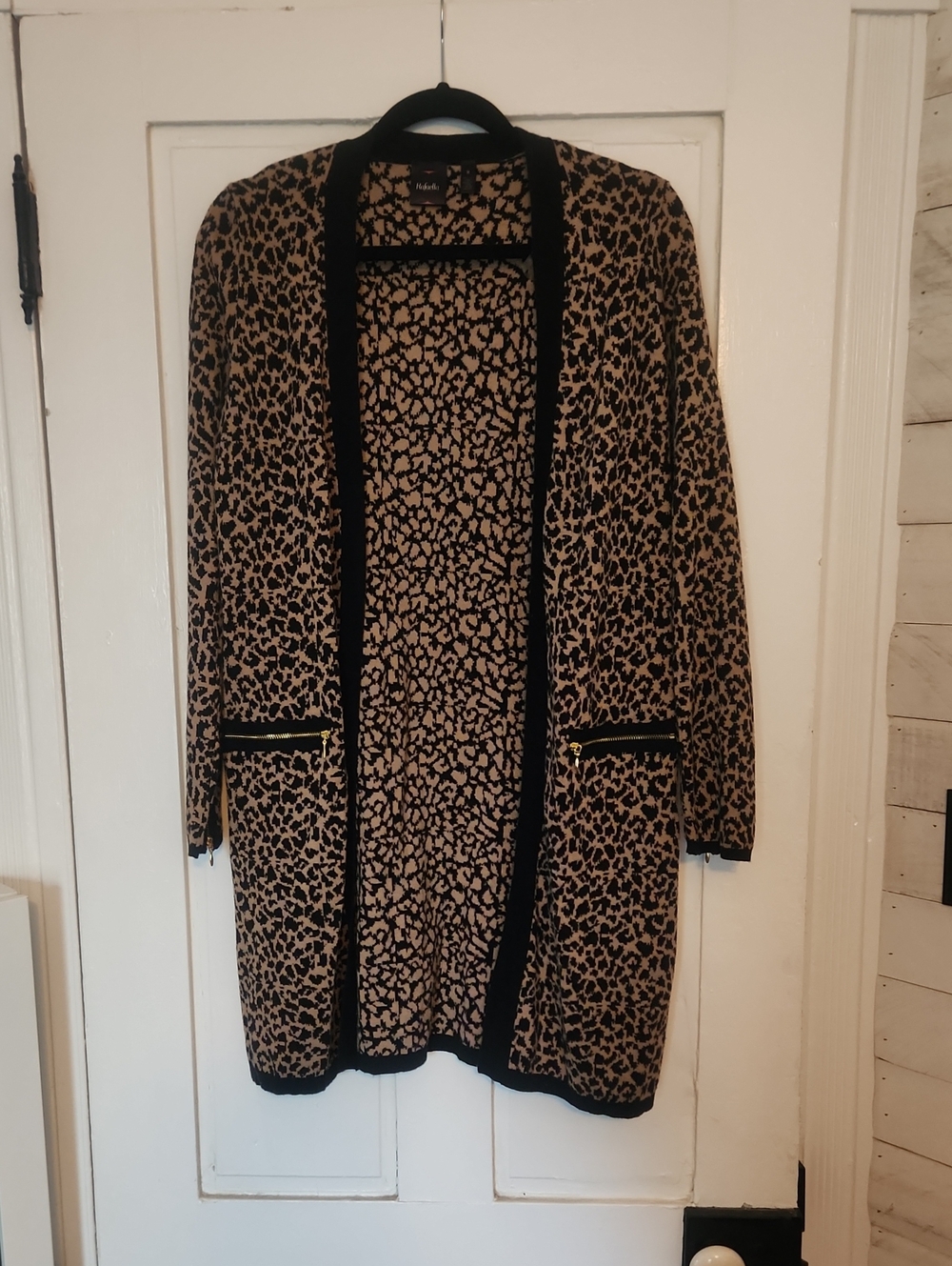 Rafaella Beige and Black Leopard Print Open Cardigan